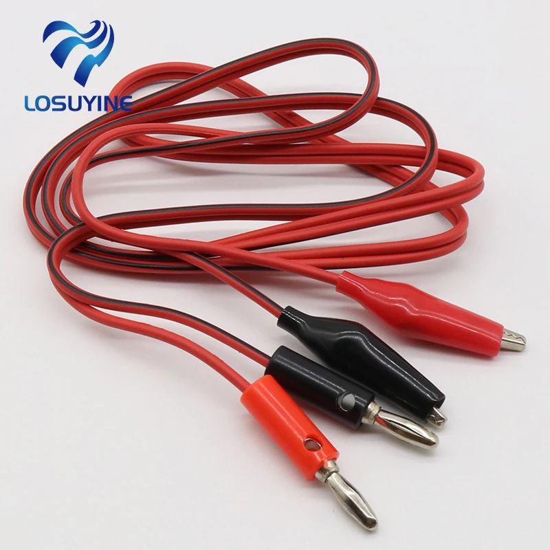 4mm Injection Banana Plug To Shrouded Copper Electrical Clamp Alligator Clip Test Cable Leads 1M For Testing Probe