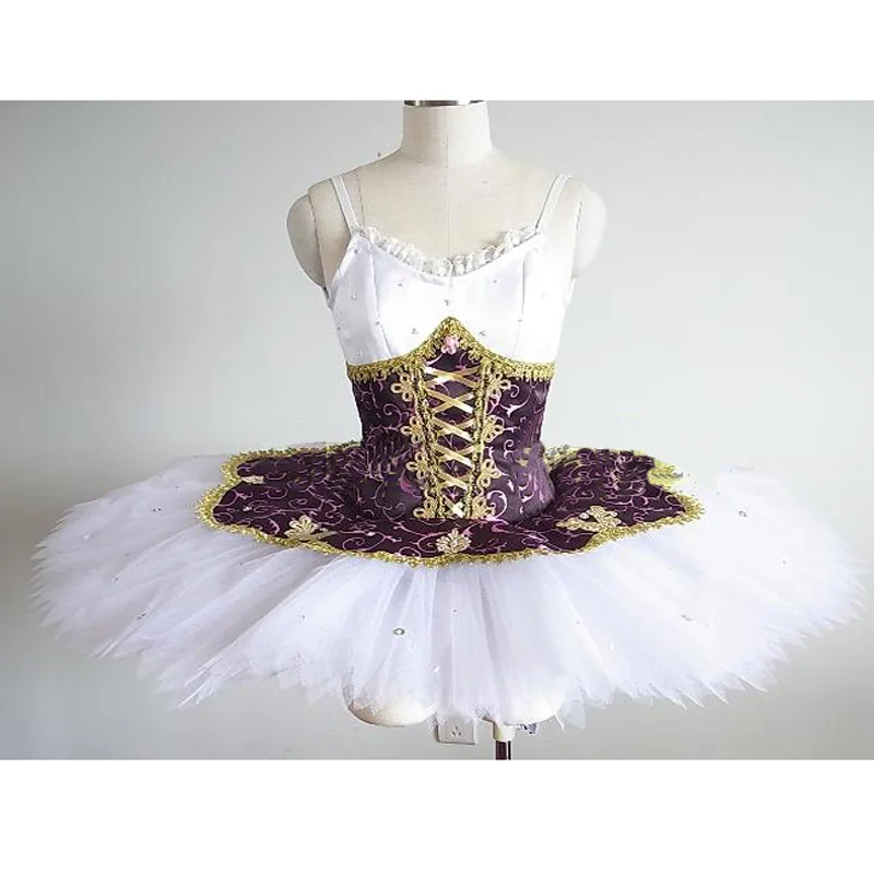 New Arrival Swan Ballet Dress For Competitio Purple White Color,Professional One Piece Hard Organza Pancake Ballerina Tutu HB418