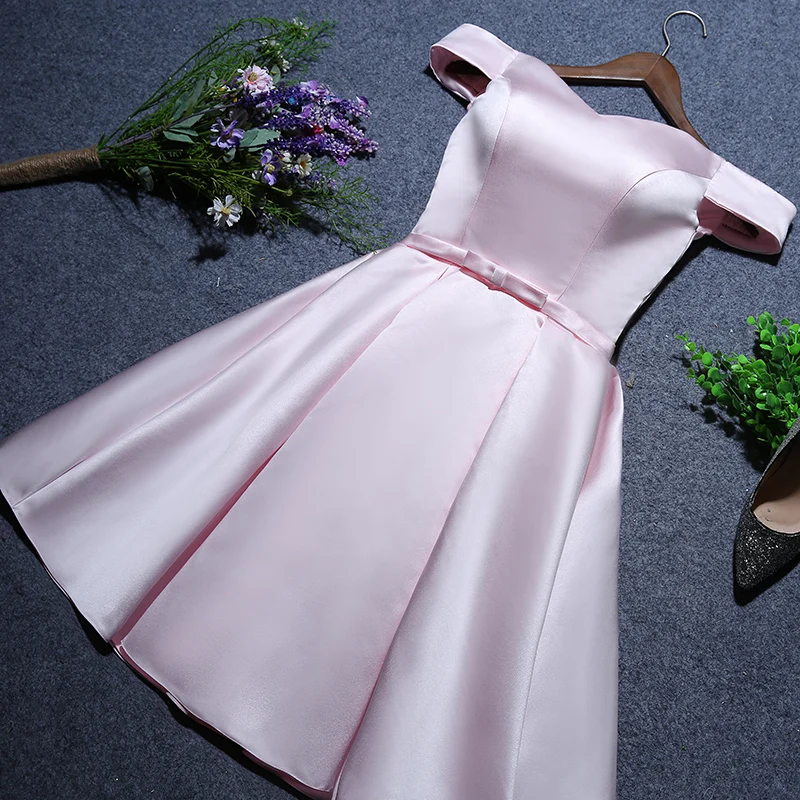 A2350 Boat Neck New Pink Satin Prom Dress Bride Guest Robe Simple Stage Gradutaion Sing Performance Gown Short Party Dresses