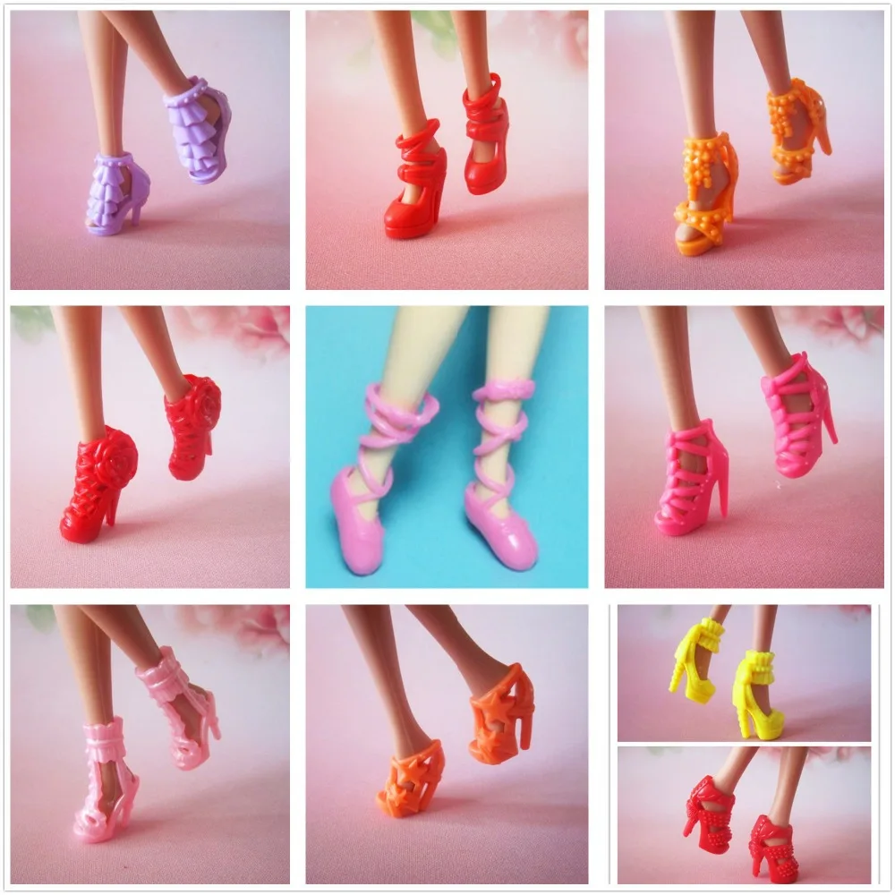 Random 10 Pairs/lot Fashion Girl Doll Shoes For Barbies Beautiful Shoes 10 Different-style Doll Sandals Kids Birthday Gift Toy