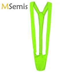 Mens Mankini Swimsuit Lingerie Open Butt One Piece Swimwear Male Underwear Leotard Bodysuit Monokini Thong Swimming Suit