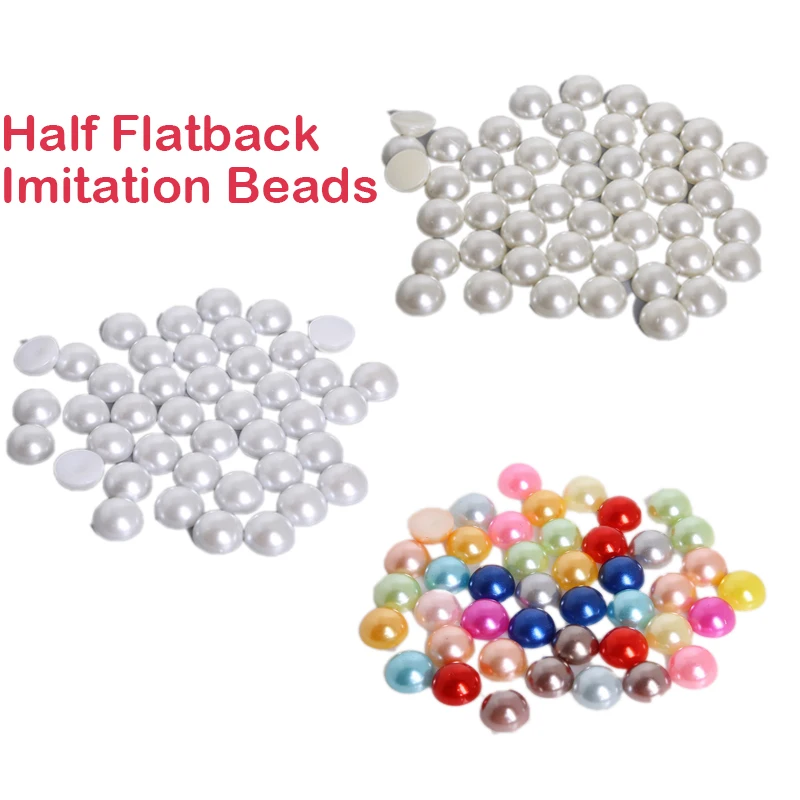 Weiße, elfenbeinfarbene Imitationsperlen, halbrund, flache Rückseite, Kunsthandwerk, Kunstharz, Scrapbook-Perle, DIY-Schmuckzubehör, 50–1000 Stück, ABS