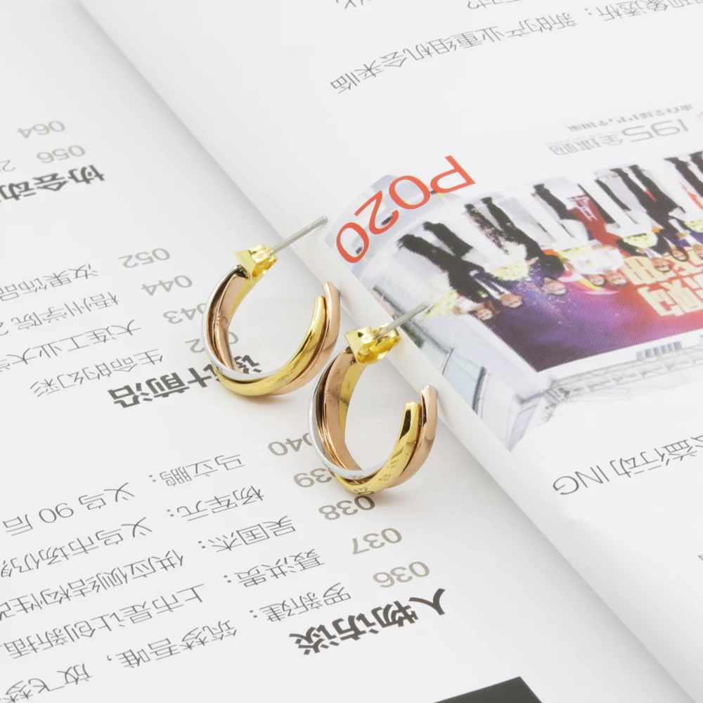 Top Quality Classical 3 Rounds Rose Yellow White Gold Gold Colour Stud Earrings Fashion Jewelry Lover Earrings Wholesale