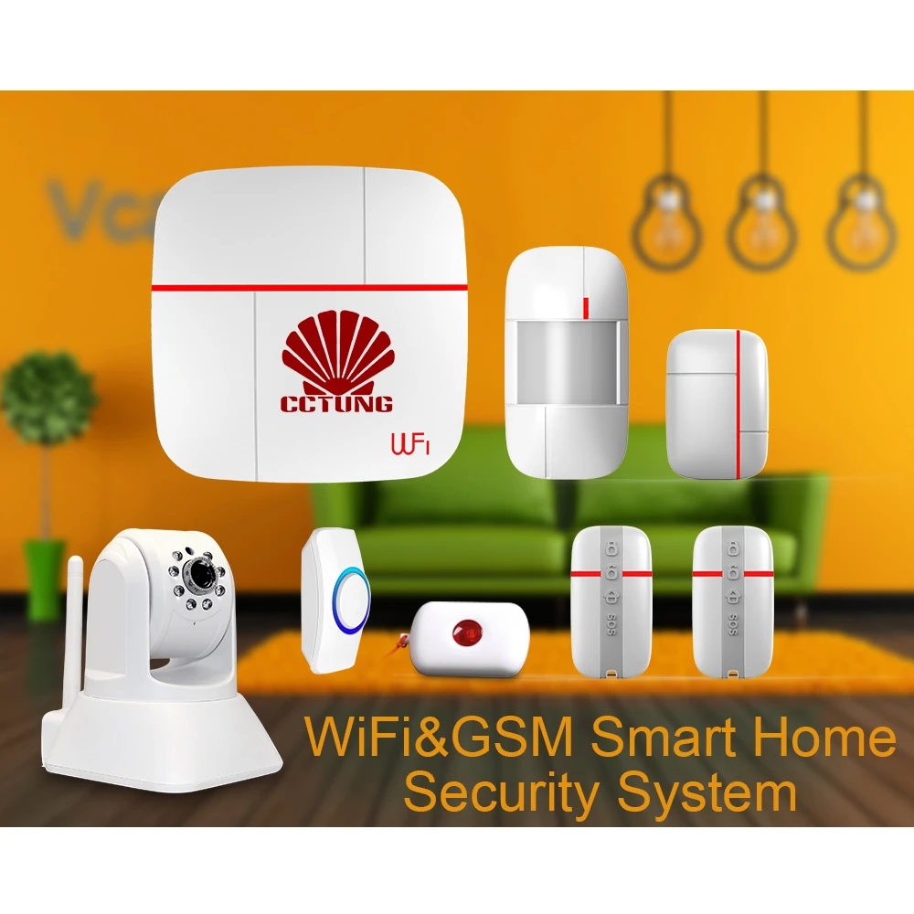 

Version B Vcare WIFI GSM Multi-function Smart Home Alarm System with PIR Motion Door/Window Sensor and Medical Emergency Button