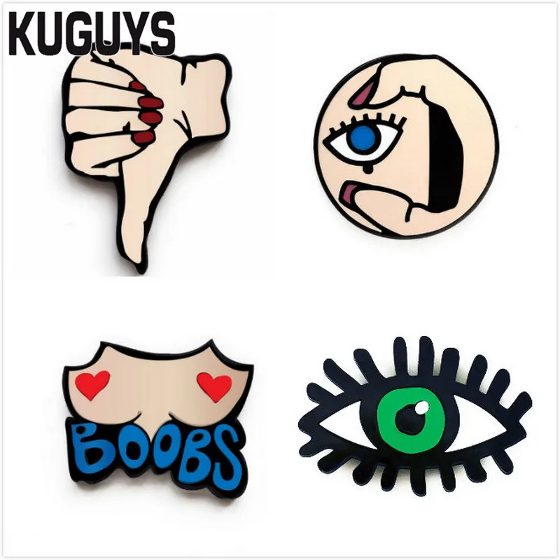 KUGUYS Jewelry Acrylic 4 Style Hand Boobs Eyes Brooches for Women HipHop Trendy Brooch