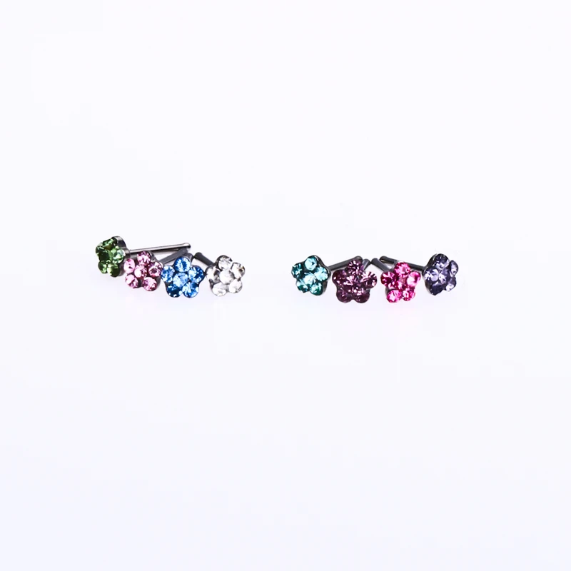 Newest Nose Studs Rings Pin Flower Body Piercing Jewelry 316L Surgical Steel Multicolor Crysaly Gem Tragus Popular wholesale