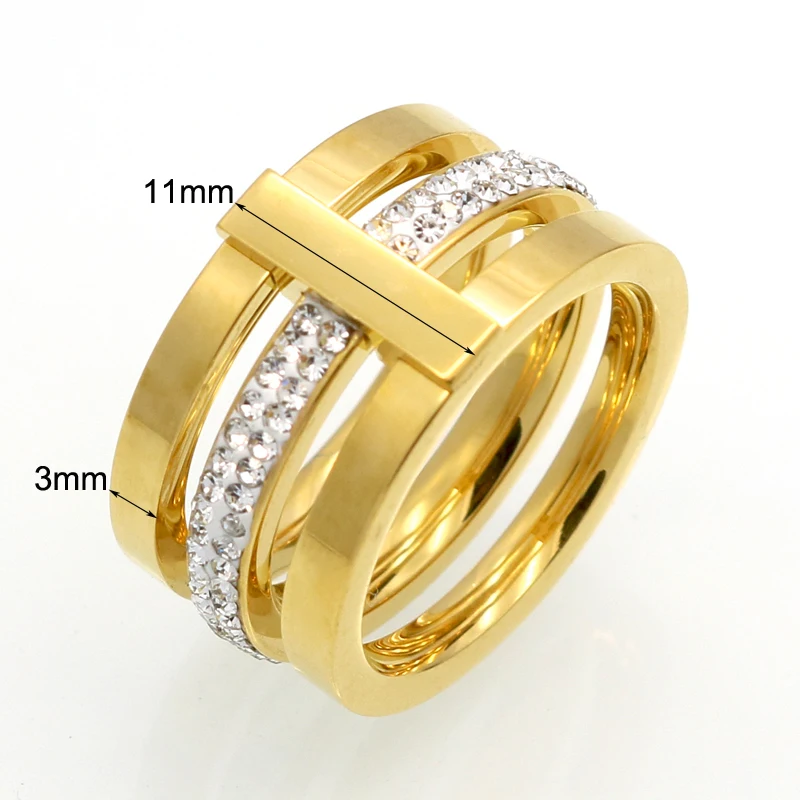 Wholesale New Three Layers Zircon Stainless Steel Titanium Ring For Men Women CZ Crystal Ring Band Jewelry Custom Accessories