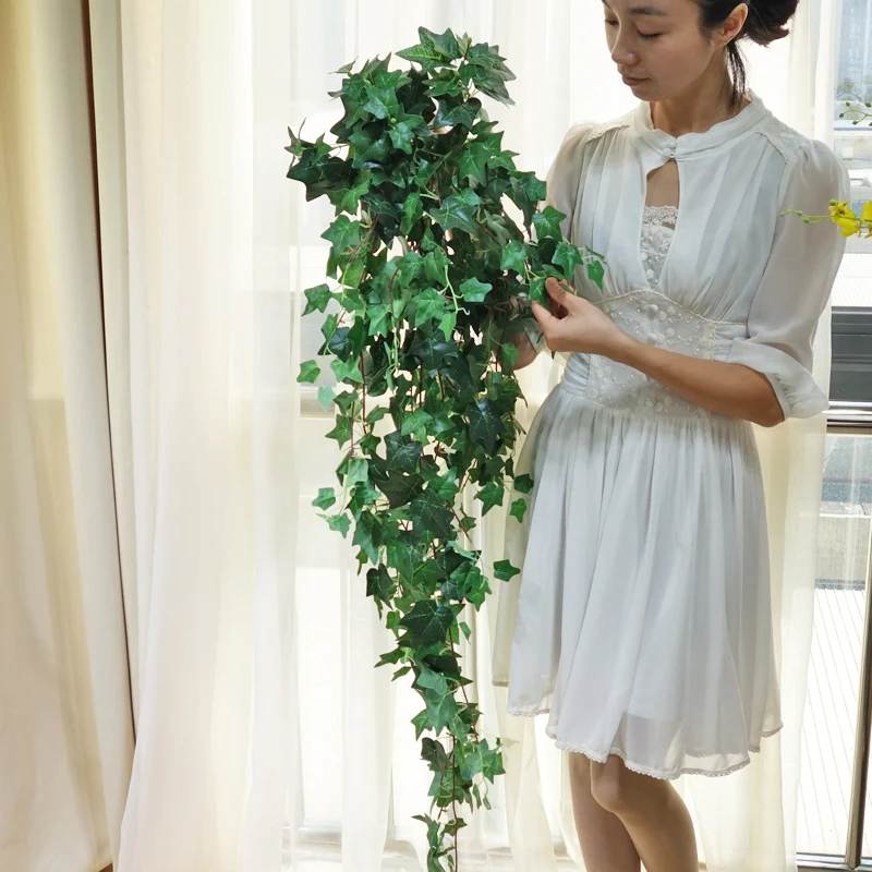 

High quality Artificial Leaves Plastic Plants Bouquet Vine Wall Hanging Fake Greenery Leaf Living room Wedding Hotel Home Decor