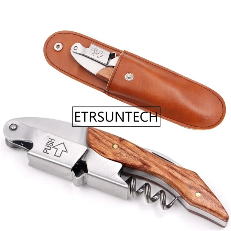 

150Pcs/Lot Wine Opener With PU Leather Bag Stainless Steel Corkscrew Portable Bottle Opener Folding Knife Kitchen Accessories