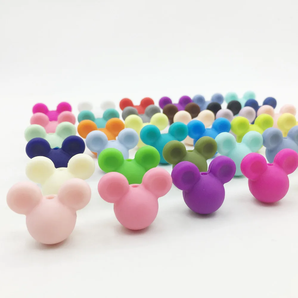 24*20*14mm 10pcs Mouse Silicone Beads Baby Teething Beads Safe Food Grade Nursing Chewing Mickey Silicone Bead 27Colors