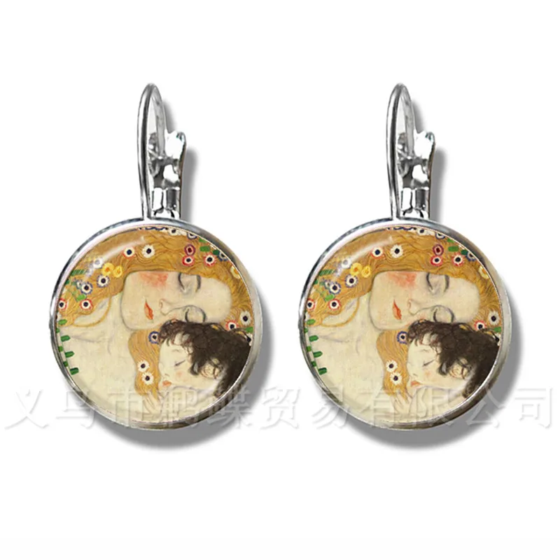 Mothers Day Earrings Gustav Klimt The Kiss Art Jewelry Silver Plated Stud Earrings For Women Girls Wonderful Gift