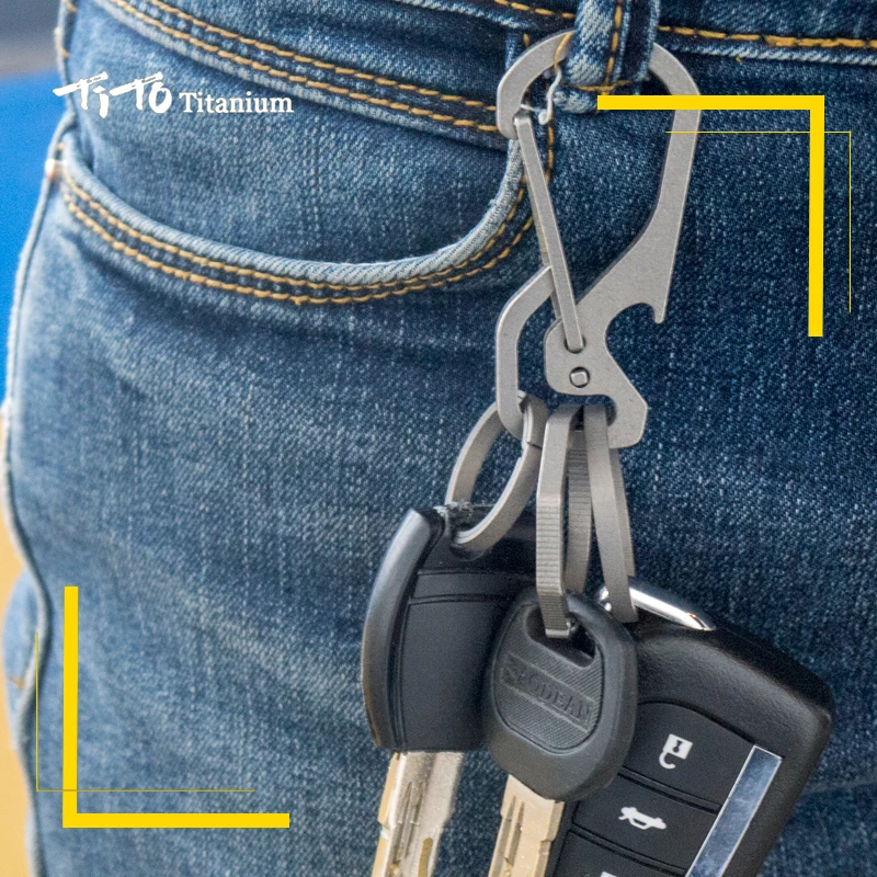 TiTo Titanium alloy out-of-shape EDC with bottle opener outdoors Key chain Hang Buckle Quickdraw Multi-Functional Key Ring