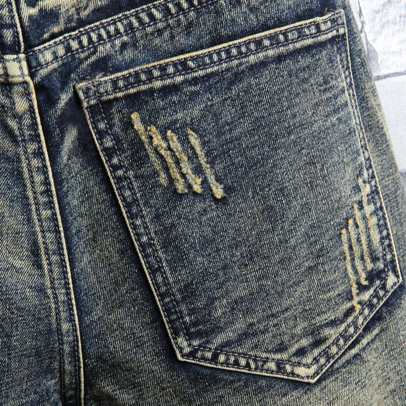 Brand Men's Retro Style Ripped Denim Shorts 2023 Summer New Fashion Casual Hole Patch Jean Shorts Male Brand Clothes