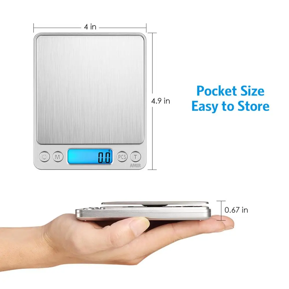AMIR Digital Kitchen Scale 3kg/0.1g Mini Pocket Cooking Food Scales Stainless Steel Jewelry Scale with Back-Lit LCD Display - Image 6