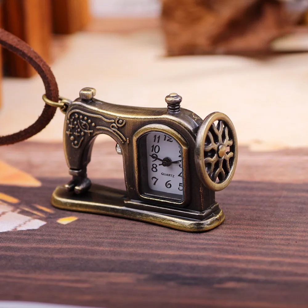 Máquinas de coser Retro de aleación de bronce antiguo, reloj de bolsillo colgante, regalo de Navidad para mujeres y hombres