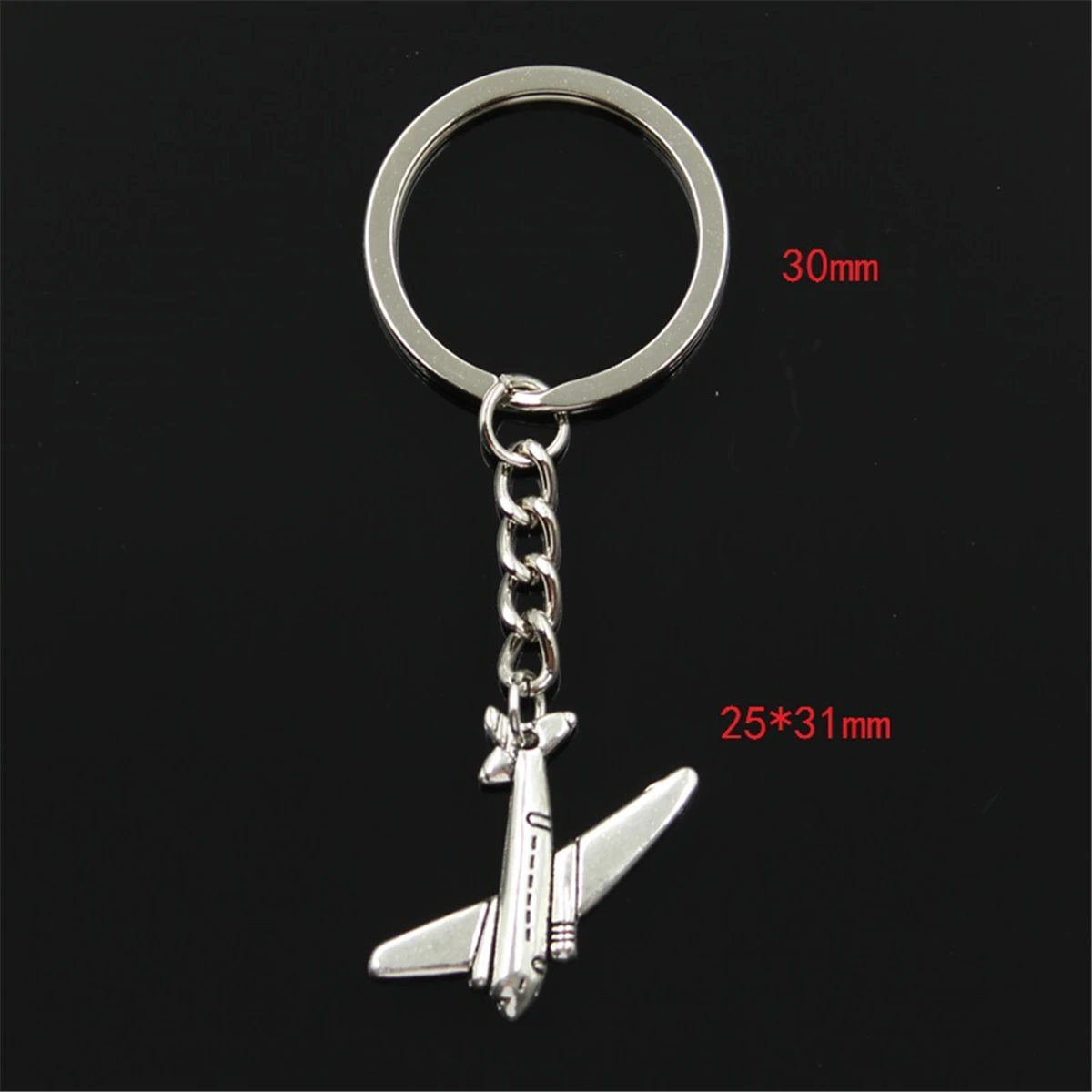 New Fashion Men 30mm Keychain DIY Metal Holder Chain Vintage Airplane Plane 25x31mm Silver Color Pendant Gift