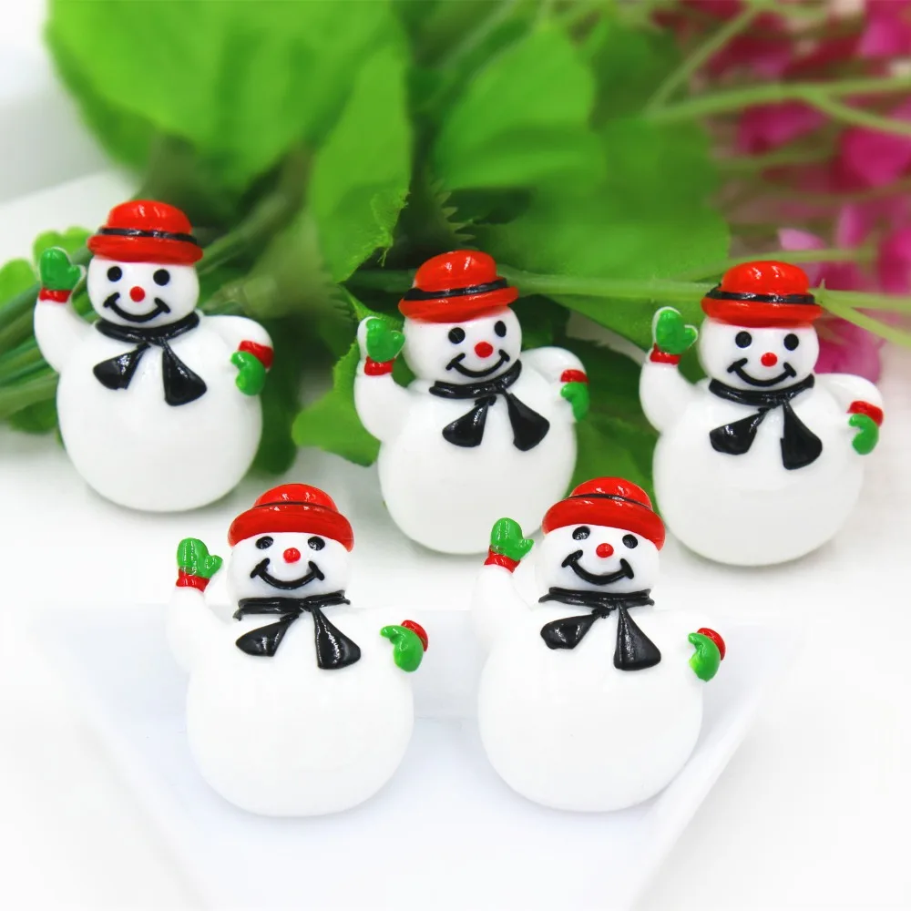 30pcs/lot about 25MM flat back resin Christmas snowman in red hat DIY resin cabochons accessories