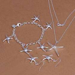 Silver color jewelry sets Women lady party jewelry Starfish pendant necklace bracelets Earrings fashion wedding cute gifts S124