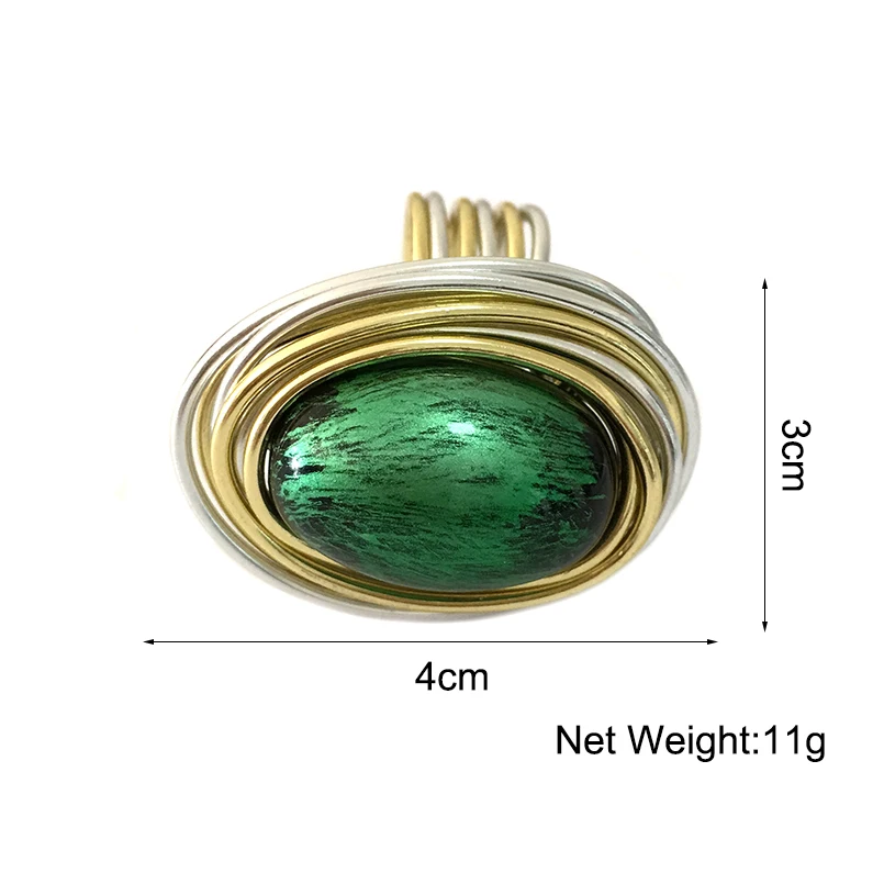 MANILAI Vintage Metal Wire Wrap Green Acrylic Handmade Steampunk Rings For Women Fashion Jewelry Statement Finger Rings Gift