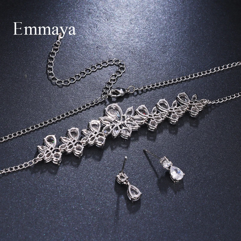 Emmaya Brand Gorgeous Fashion Cubic Zircon Adjustable Crystal Earrings Necklace Set For Women Elegance Bride Jewelry Gift