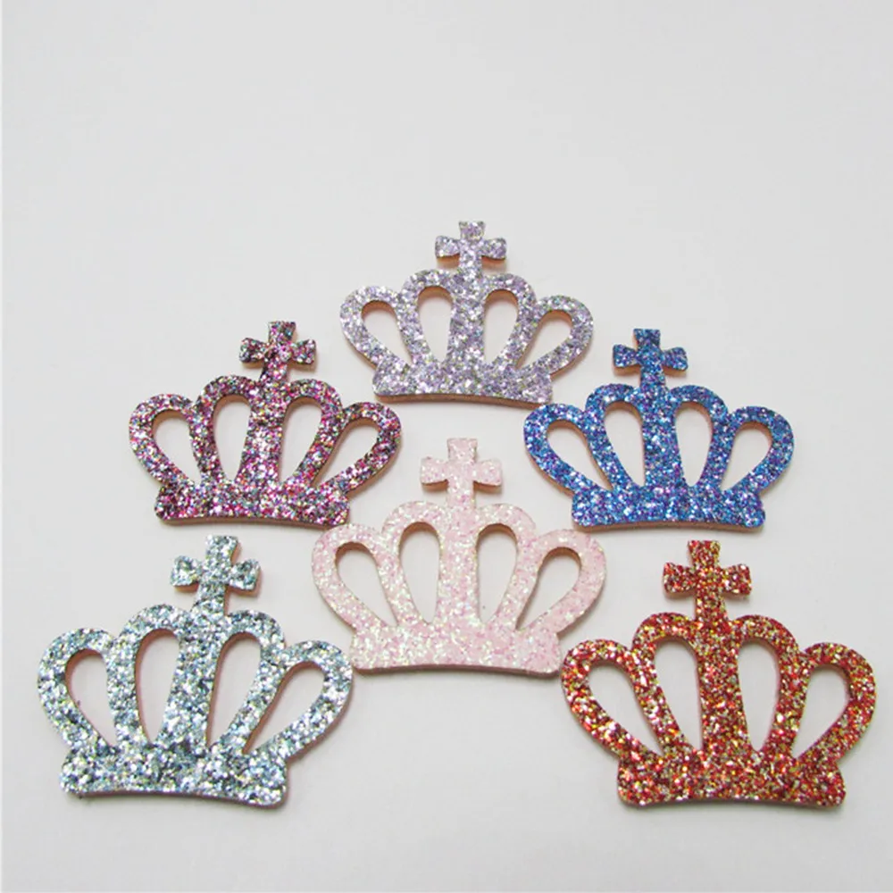 50pcs/lot glitter Crown padded applique Crafts for headwear hairbands ornament dress decoration DIY accessories