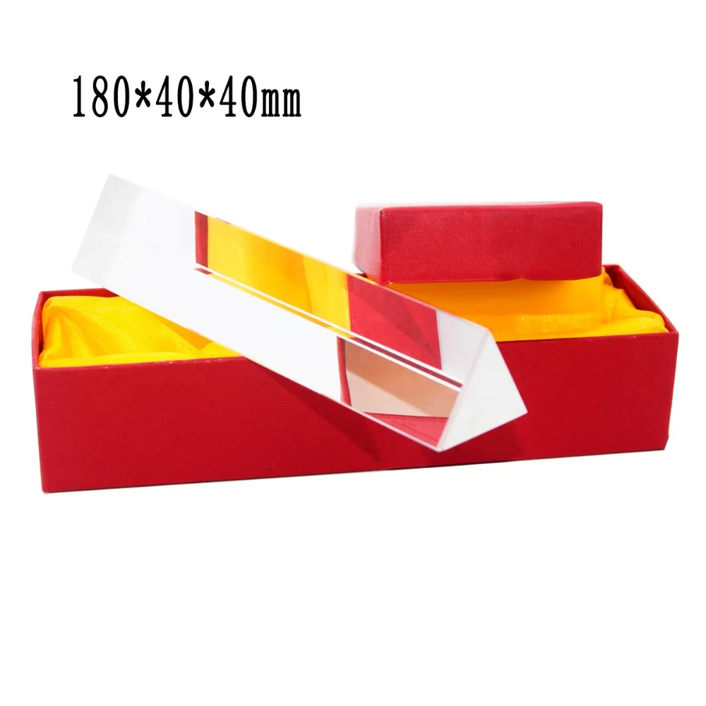 (18*4cm) Rainbow Optical Glass Reflecting Triangular Prism Physics Teaching Light Spectrum color Triple Prism with Gift Box