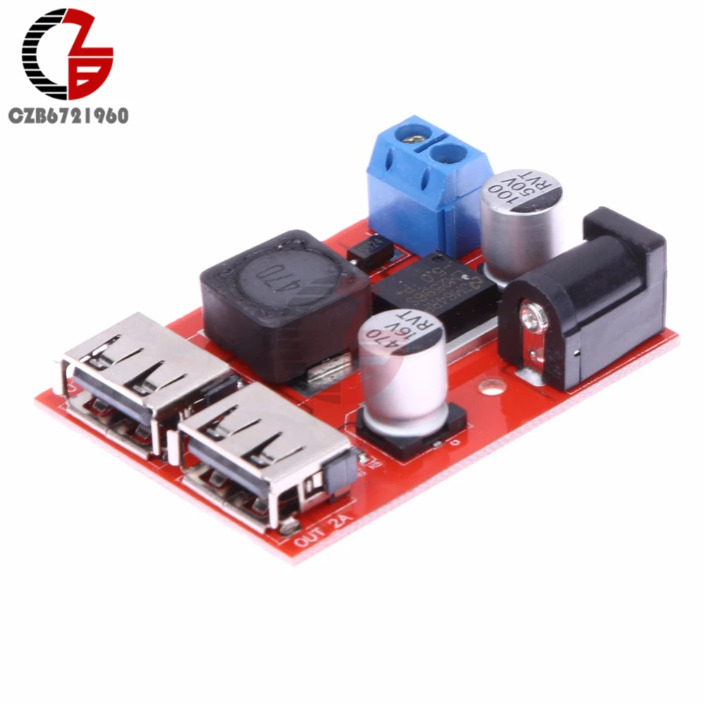 LM2596S Dual USB DC-DC 9V / 12V / 24V / 36V to Fixed Output 5V 3A Step Down Buck Converter Car Charger Solar Power Supply Module