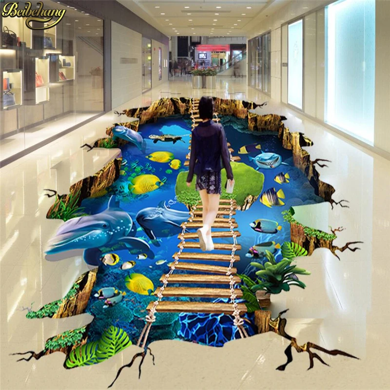 beibehang Ocean World floor wallpaper for living room kitchen Waterproof painting Toilet bathroom self-adhesive wall paper roll