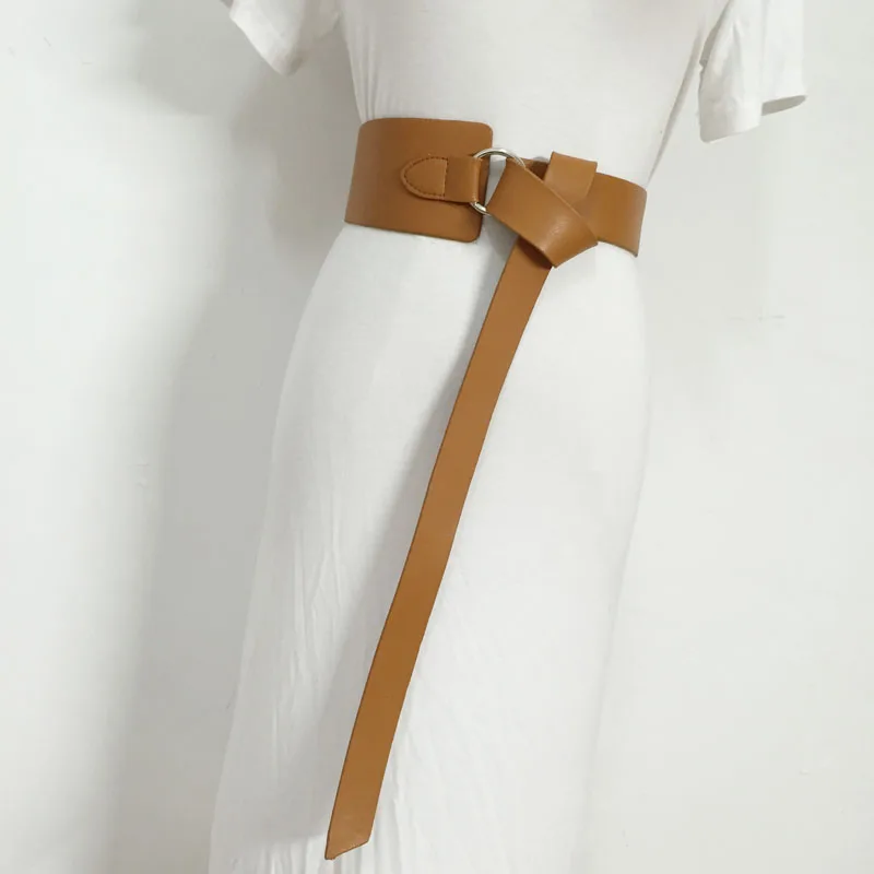 

2019 New causal Solid Color Black PU Leather Knot Bandage Loose Long Irregular Belt Women Fashion Tide All-match Straps