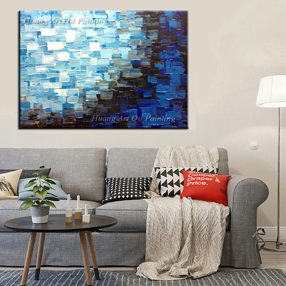 Manufacturer Hand Painted Blue Knife Abstract Plaid oil painting Art Handmade Picture on Canvas