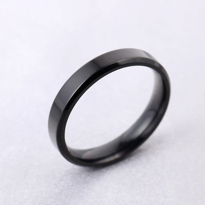 4mm Bright Polish Black Color Titanium Ring For Men and Women