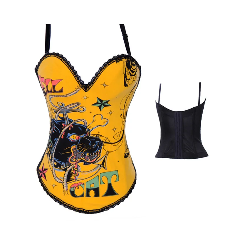 Print Adjustable Shoulder Strap Corset Women Body Shaper Bustier Corset Lingerie Steampunk Sexy Corset Top Overbust Waist Corset
