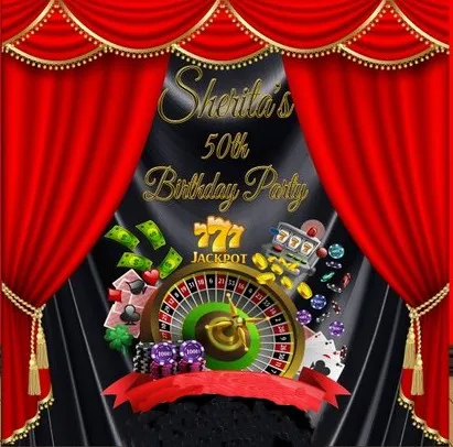 custom Casino Black Drapes Roulette Wheel Chips Dices Poker Curtains background  Computer print birthday backdrops