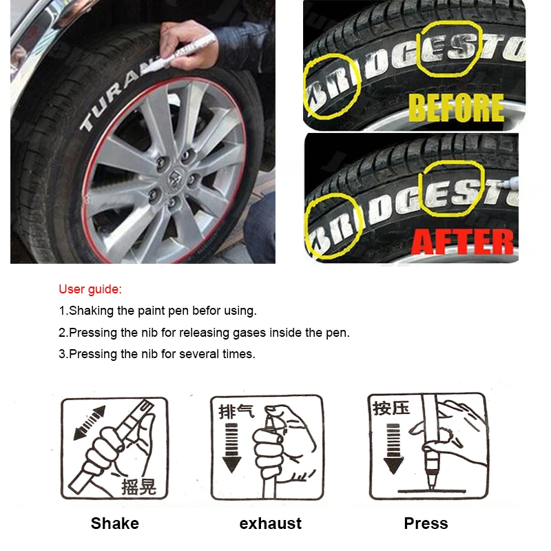 Youwinme 5pcs Universal Waterproof Car Tire Paint Marker Pen Motorcycle Auto Wheel Tyre Rubber Permanent