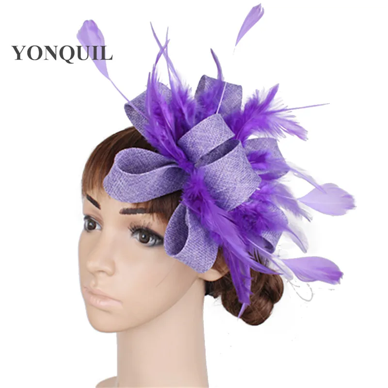 Pêssego casamento feminino headwear elegante senhoras fascinator chapéu fantasia pena decoração acessórios para o cabelo nupcial mariage festa headdress