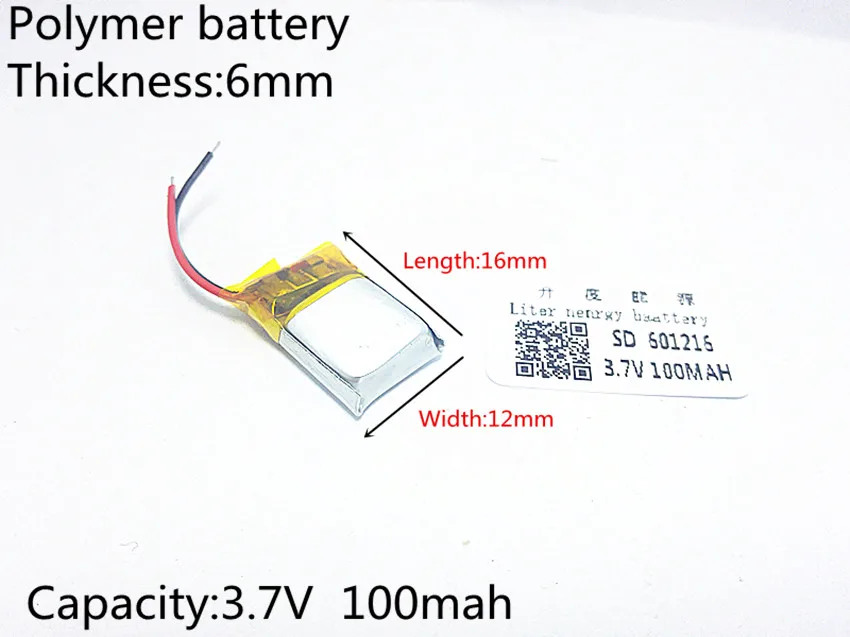 3.7V 100mAh 601216 Lithium Polymer Li-Po li ion Rechargeable Battery cells For Mp3 MP4 MP5 GPS