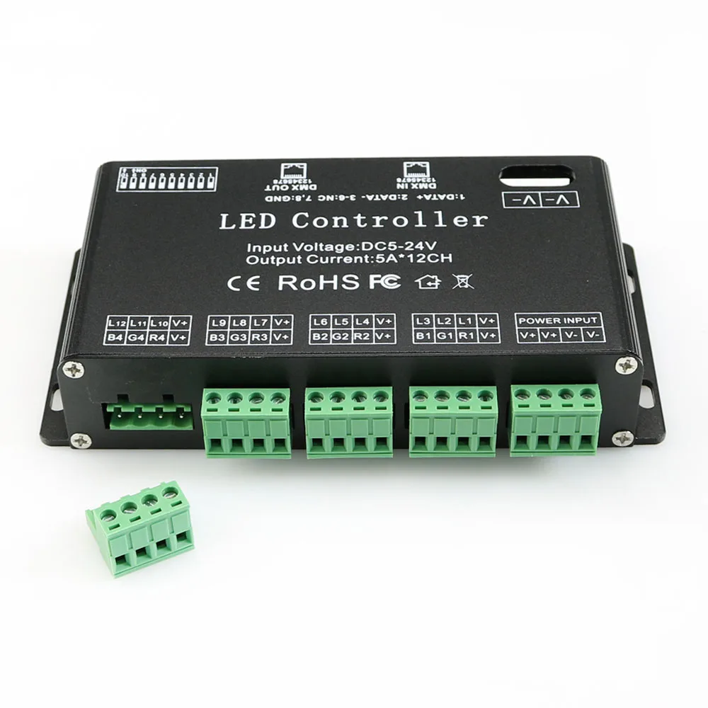 12 Channels DMX 512 RGB LED Strip Controller 5A*12CH ,DC5V-24V DMX Decoder Dimmer Driver Use for LED Strip Light