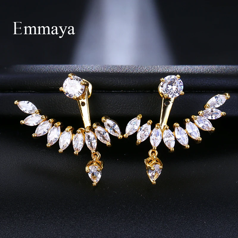 Emmaya New Zircon Crystal Front Back Double Sided Stud Earrings For Women Fashion Ear Piercing Earing Gift