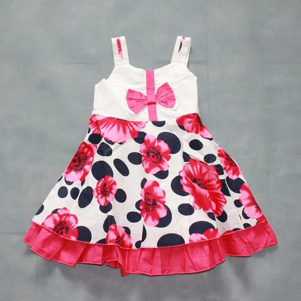 2023 Summer Girls' Strap Flower Dress Children's 100% Cotton Double Layer Dress 2-10T