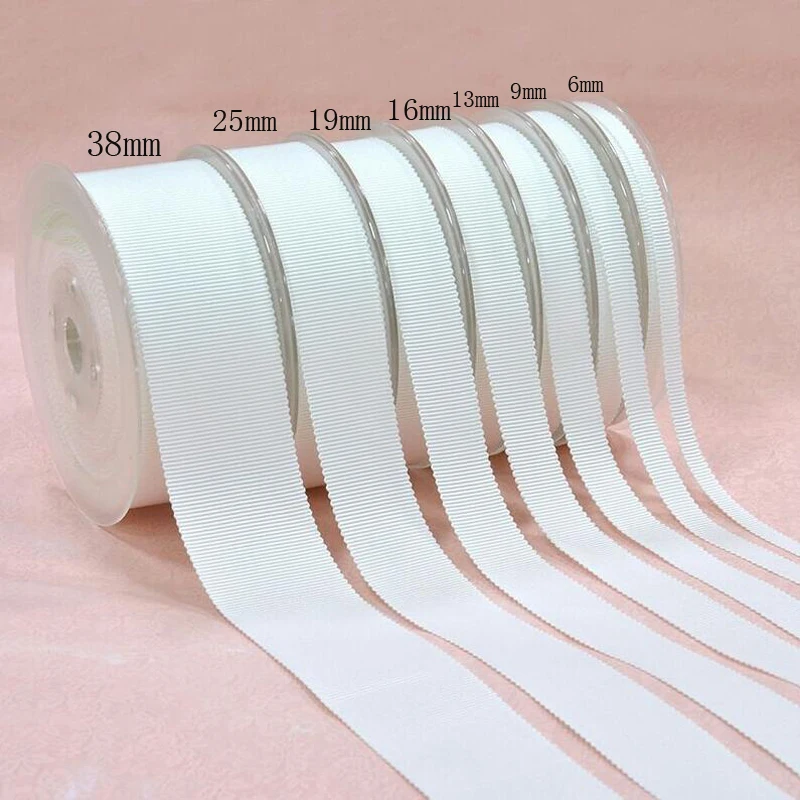 

100 yards 6 9 13 16 19 25 38mm New white grosgrain ribbons DIY handmade material gift wrap dress polyester ribbon belt