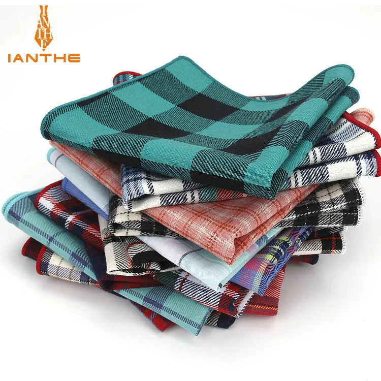 Brand Casual Men's 100% Cotton Handkerchiefs Woven Plaid Pocket Square Male Wedding Party Handkerchief Towels Hanky Corbatas