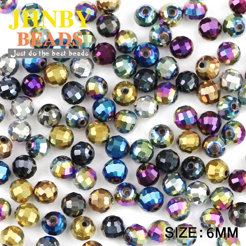 JHNBY 96 Faceted Football Austrian crystal beads 50pcs 6mm plated color Round Loose bead Jewelry bracelet accessories making DIY