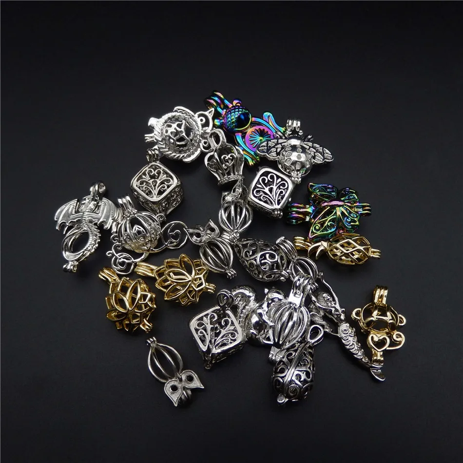 20pcs Mixed Color Hybrid Models Pearl Cage Necklace Pendant, Aromatherapy Essential Oil Diffuser Dly Charm Jewelry