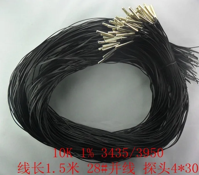 Free ship 100pcs 1.5 meters wire length  28 # paralled yarn NTC temperature sensor,probe 4*30mm 10K 1% 3950 NTC / 3435 NTC