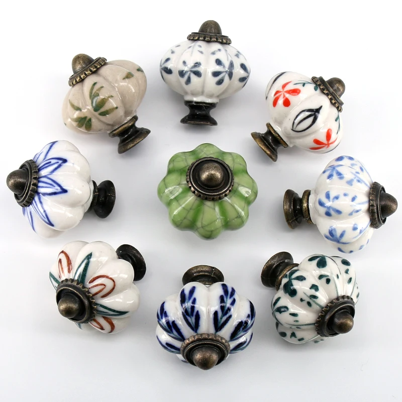1x Hand Painted Ceramic Door Handles Antique Furniture Drawer Pulls Crack Kitchen Cabinet Knobs and Handles 33mmx38mm