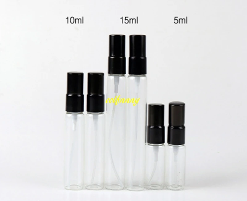 

1000pcs/lot 5ml 10ml 15ml Empty Glass Spray Bottles Refillable Traveler Black Mini Sample Perfume Bottle Atomizer 17mm diameter