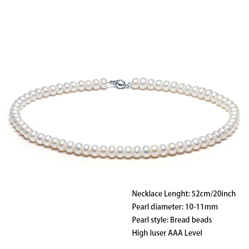 Classic 52cm 20inch 10-11mm Large Freshwater Pearl Beads Strand Chokers  Necklace With Super Deluxe Jewelry Box For Women