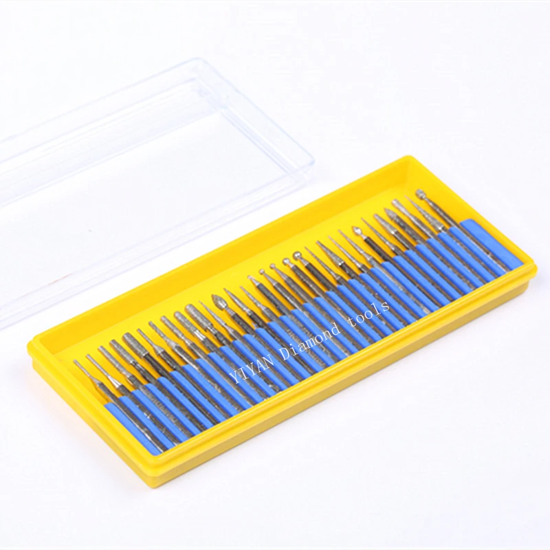 30Pcs เพชรบดติดตั้ง Point Bits Burrs เหมาะกับ Dremel เครื่องมือหมุน3Mm Shank Dia 45มม.ความยาว gratis Ongkir