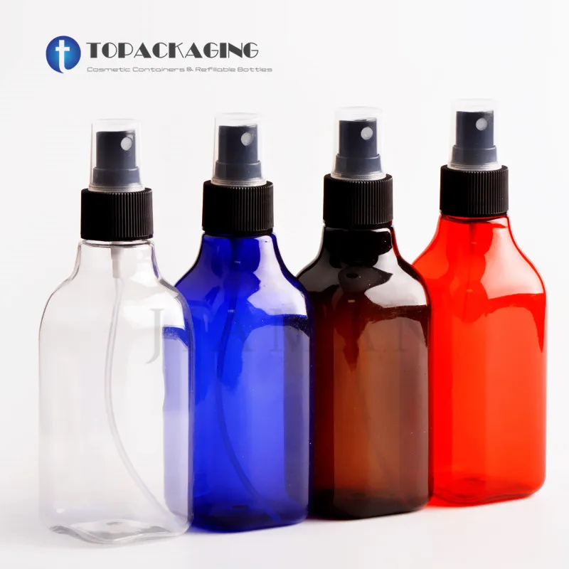 

30PCS*200ML Spray Pump Bottle Empty Square Plastic Cosmetic Container Red Perfume Refillable Parfum Pack Blue Fine Mist Atomizer