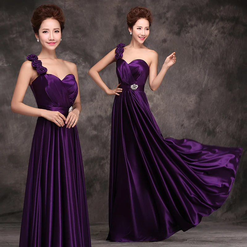 Pretty 2023 New Elegant Sweetheart Floor-Length A-Line One Shoulder Long Evening Dresses Purple Long Wedding Party Dress